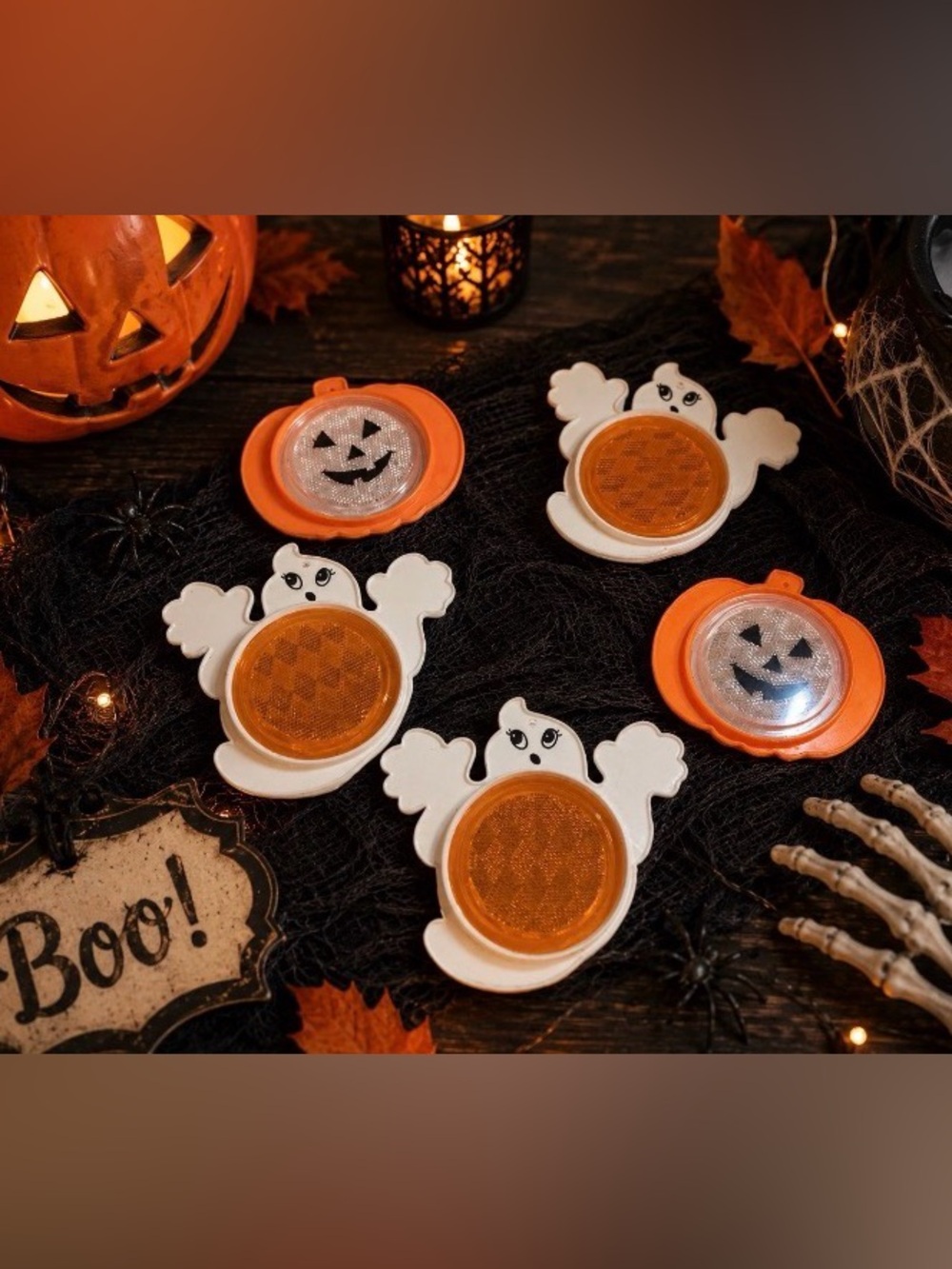 Vintage Halloween Reflective Ghosts & Jack o Lanterns JOL 90s Decor Pendants
